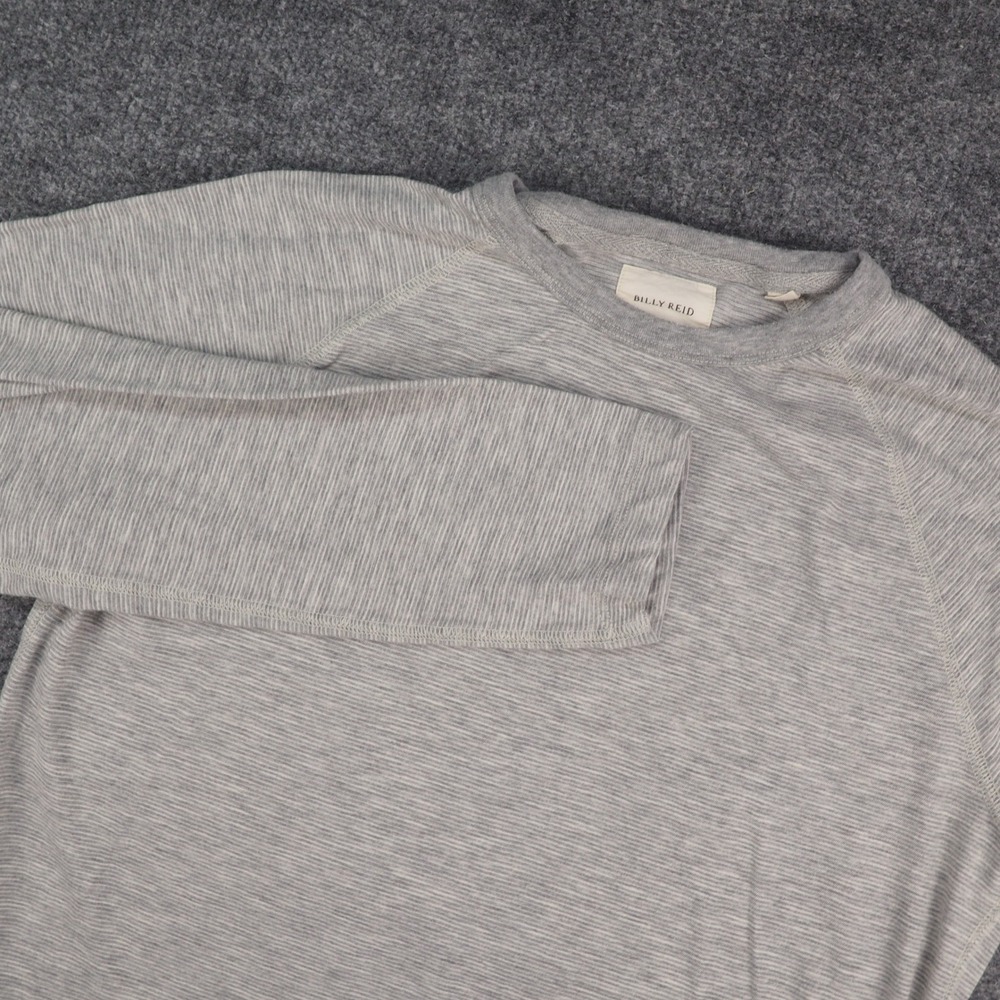 Billy Reid Shirt Mens Med Crewneck Long Sleeve Grey Striped Slub Casual Designer